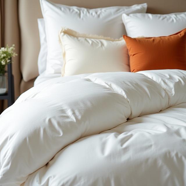 Luxury bed with layered premium sheets and duvet